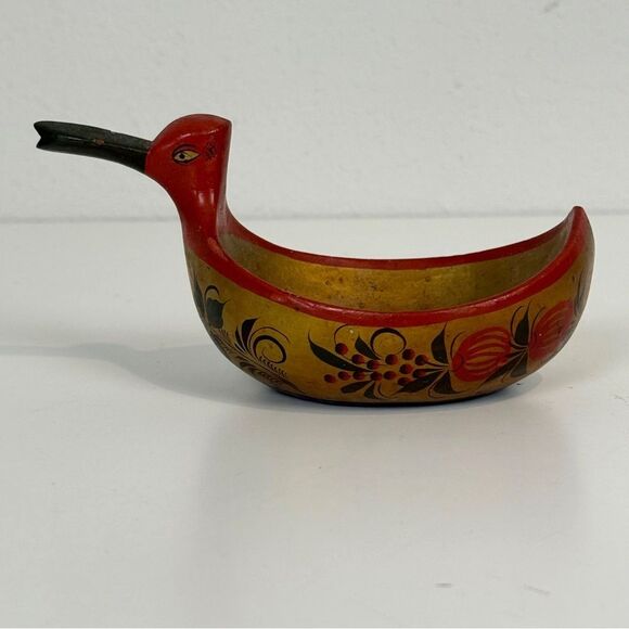 Vintage Hand-painted Wooden Lacquer Trinket Dish Bird USSR - Picture 3 of 10